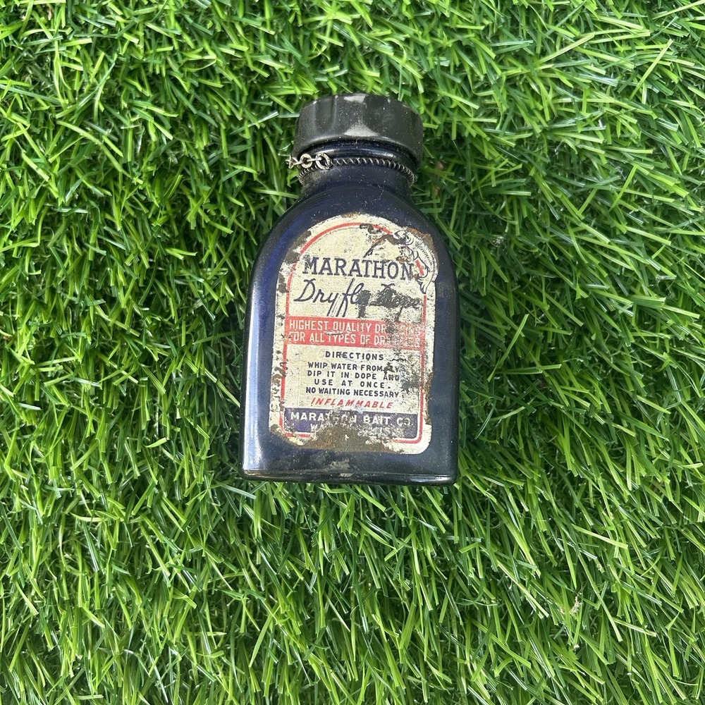 Vintage Blue Glass Bottle‎ of MARATHON DRYFLY DOPE  Wausau WI Empty